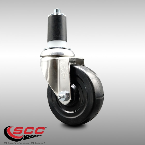 4 Inch 316SS Hard Rubber Wheel Swivel 1-5/8 Inch Expanding Stem Caster SCC